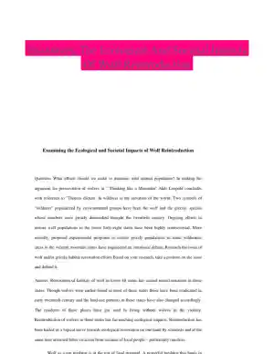 Examining The Ecological And Societal Impacts Of Wolf Reintroduction