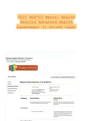 2021 NUR703 Mental Health Results Advanced Health Assessment (1 Solved Case)