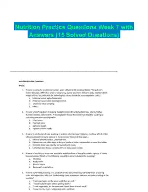 Nutrition Practice Questions Week 7 with Answers (15 Solved Questions)