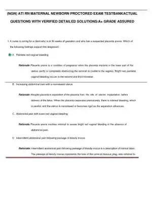 ATI RN Maternal Newborn NGN Proctored Exam with Answers (250 Solved Questions)