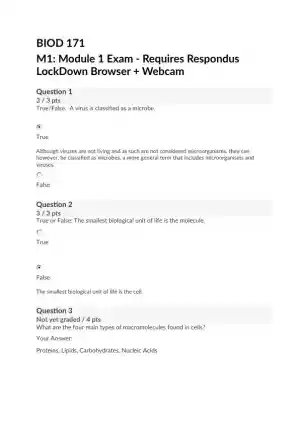 BIOD171 M1: Module 1 Biology Practice Exam with Answers (21 Solved Questions)