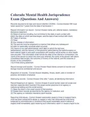 Colorado Mental Health Jurisprudence Practice Exam with Answers (40 Solved Questions)
