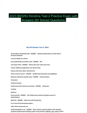 2023 BIO253 Hondros Test 2 Practice Exam with Answers (93 Solved Questions)