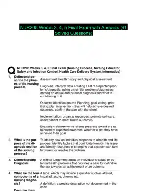 NUR205 Weeks 3, 4, 5 Final Exam with Answers (61 Solved Questions)