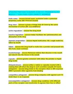 2023-2024 Updated Portage Learning NURS251 Pharmacology Module 1 with Answers (78 Solved Questions)