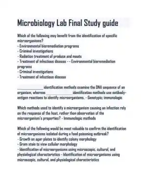 Microbiology Lab Final Study guide with Answers (115 Solved Questions)