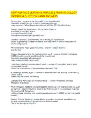 New Portage Learning NURS251 Pharmacology Module 4 with Answers (85 Solved Questions)