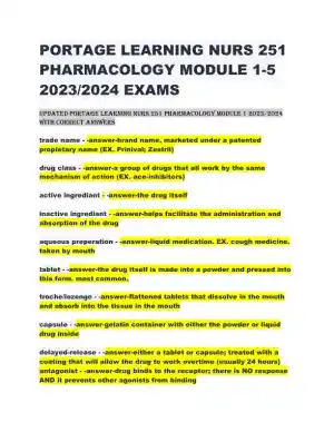 2023-2024 Portage Learning NURS251 Pharmacology Module 1-5 with Answers (366 Solved Questions)