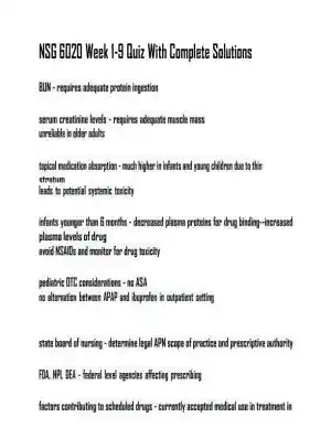 NSG6020 Week 1-9 Quiz With Practice Exam with Answers (336 Solved Questions)