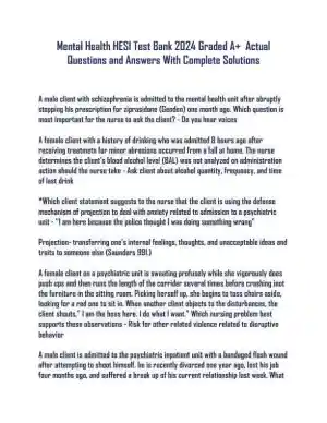 2024 HESI Mental Health Actual Exam With Answers (151 Solved Questions)