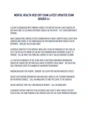 HESI Mental Health Exit Exam With Answers (58 Solved Questions)