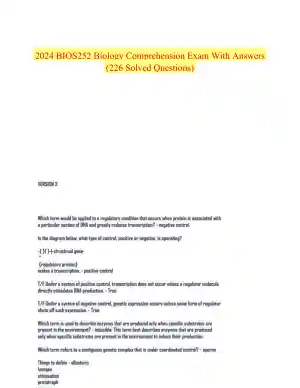 2024 BIOS252 Biology Comprehension Exam With Answers (226 Solved Questions)