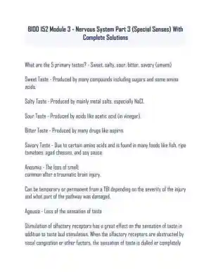 BIOD 152 Nervous System Module 3 Exam With Answers (132 Solved Questions)