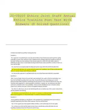 JS-US010 Ethics Joint Staff Annual Ethics Training Post Test With Answers (8 Solved Questions)
