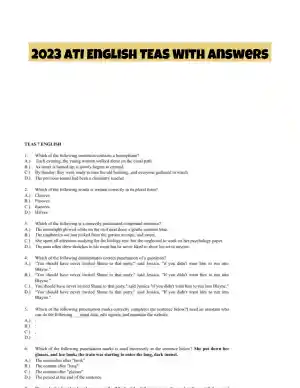 2023 ATI English TEAS With Answers (119 Solved Questions)