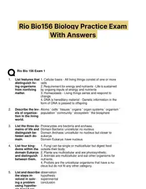 Rio Bio156 Biology Practice Exam With Answers (105 Solved Questions)