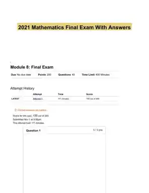 2021 Mathematics Final Exam With Answers (40 Solved Questions)