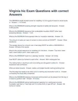 Virginia Construction HIC Exam With Answers (71 Solved Questions)