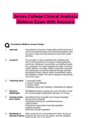 Jersey College Clinical Analysis Midterm Exam With Answers (248 Solved Questions)