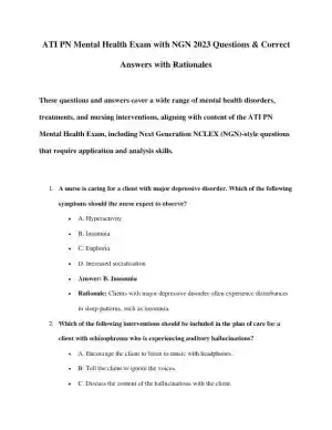 2023 ATI PN Mental Health Practice Exam With Answers (43 Solved Questions)