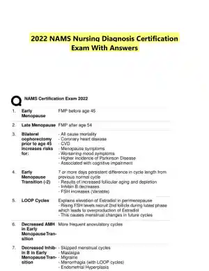 2022 NAMS Nursing Diagnosis Certification Exam With Answers (114 Solved Questions)