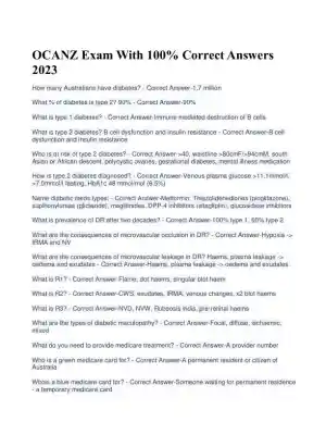 2023 OCANZ Nursing Diagnosis Practice Exam With Answers (218 Solved Questions)
