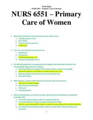 NURS6551 Primary Care of Women Week 6 Quiz Exam With Answers (10 Solved Questions)