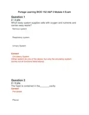BIOD152 Cardiovascular Module Exam With Answers (32 Solved Questions)