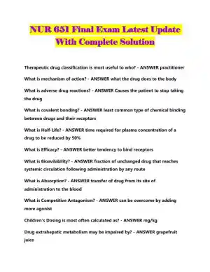 NUR651 Pharmacology Final Exam With Answers (158 Solved Questions)