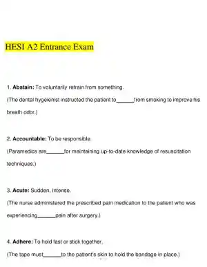 HESI Comprehensive A2 Entrance Exam With Answers (150 Solved Questions)