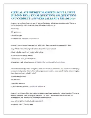 2023-2024 ATI Nursing Diagnosis Virtual Predictor Green Light Real Exam With Answers (180 Solved Questions)
