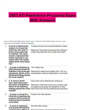 2023 ATI Paediatrics Proctored Exam With Answers (190 Solved Questions)