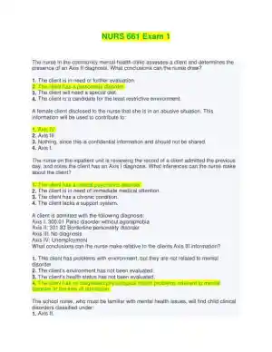 NURS661 Mental Health Practice Exam With Answers (188 Solved Questions)