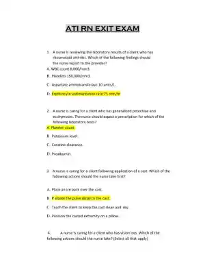 2020 ATI RN Nursing Diagnosis Exit Exam With Answers (181 Solved Questions)