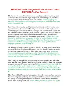 2023-2024 AHIP Nursing Diagnosis Final Exam With Answers (105 Solved Questions)