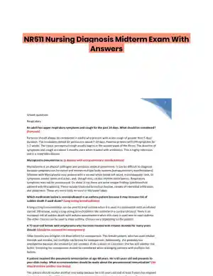NR511 Nursing Diagnosis Midterm Exam With Answers (401 Solved Questions)