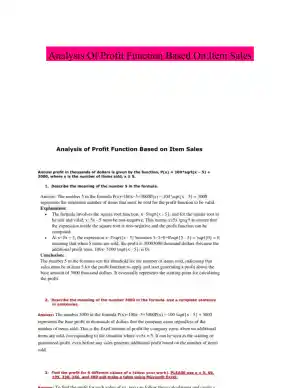 Analysis Of Profit Function Based On Item Sales