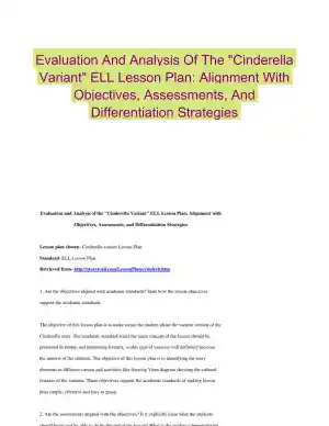 Evaluation And Analysis Of The "Cinderella Variant" ELL Lesson Plan: Alignment With Objectives, Assessments, And Differentiation Strategies