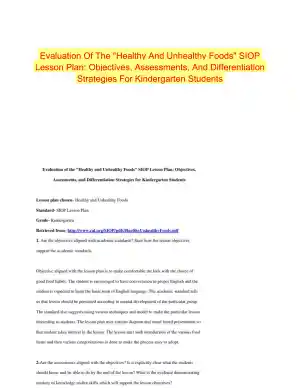 Evaluation Of The "Healthy And Unhealthy Foods" SIOP Lesson Plan: Objectives, Assessments, And Differentiation Strategies For Kindergarten Students