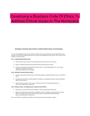 Developing a Business Code Of Ethics To Address Ethical Issues In The Workplace