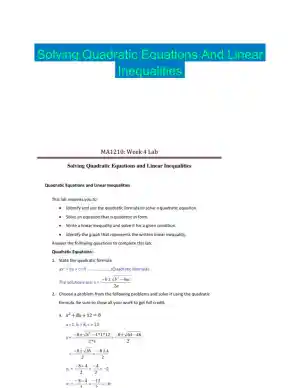 Solving Quadratic Equations And Linear Inequalities