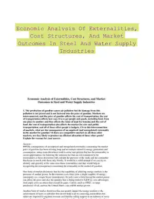 Economic Analysis Of Externalities, Cost Structures, And Market Outcomes In Steel And Water Supply Industries