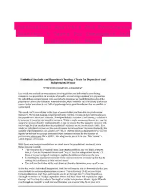 Statistical Analysis And Hypothesis Testing: t Tests For Dependent And Independent Means