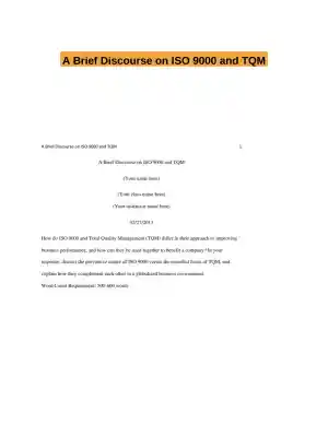 A Brief Discourse on ISO 9000 and TQM