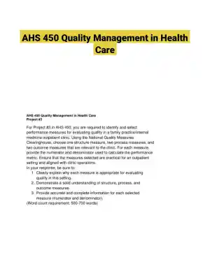 AHS 450 Quality Management in Health Care