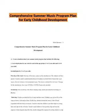 Comprehensive Summer Music Program Plan for Early Childhood Development