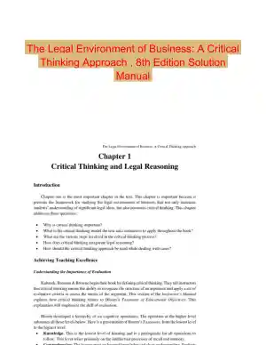 The Legal Environment of Business: A Critical Thinking Approach , 8th Edition Solution Manual