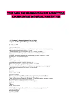 Test Bank For Horngren's Cost Accounting: A Managerial Emphasis, 16th Edition