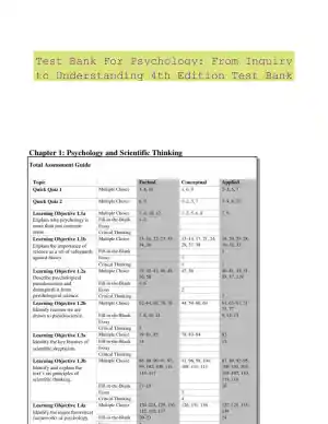 Test Bank For Psychology: From Inquiry to Understanding 4th Edition Test Bank