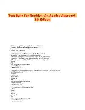 Test Bank For Nutrition: An Applied Approach, 5th Edition
